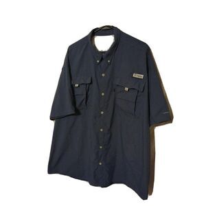 Columbia Men's PFG Short Sleeve Blue Size 2XL Omnishield Button Down Outdoors